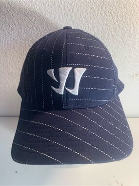 Navy Pinstripe Baseball Cap with White Embroidered Logo